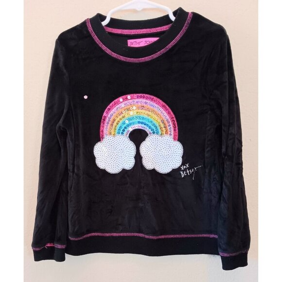 Betsey Johnson Other - 3/10 Betsey Johnson Girl's Velour Sequined Rainbow Top Size 6 Black Embellished